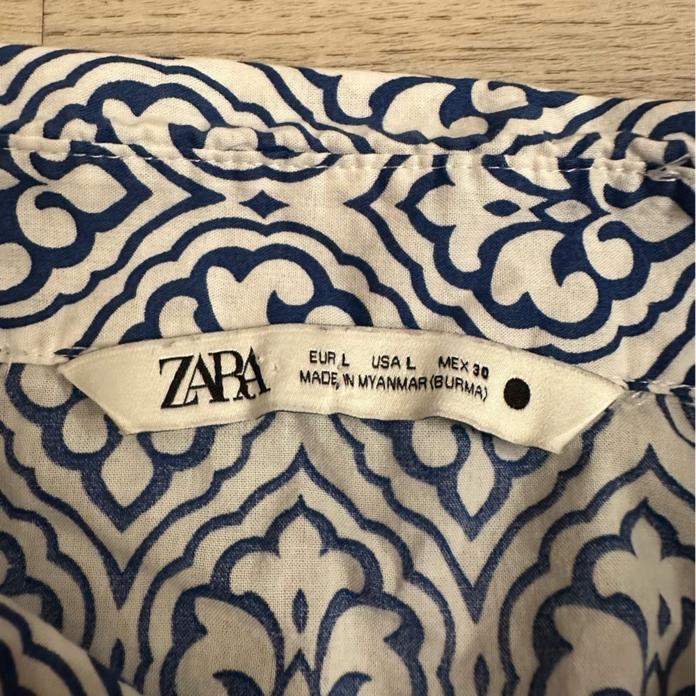 Zara Girly Medallion Print Ruffled Mini Shirt Dress size Medium - Picture 7 of 7